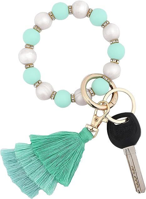 Wholesale Cow Print Leopard Print Tassel Silicone Beaded Wrist Keychain